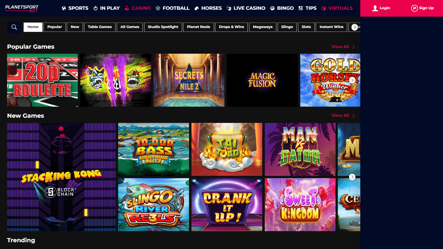 PlanetSportBet Casino Desktop screenshot